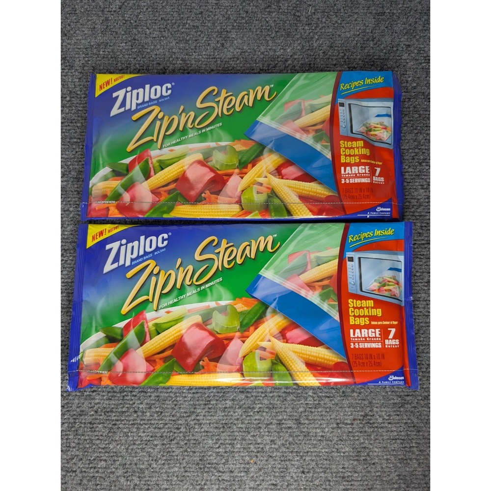 2 Sealed Ziploc Zip'N Steam Large Steam Cooking Bags Microwave Discontinued